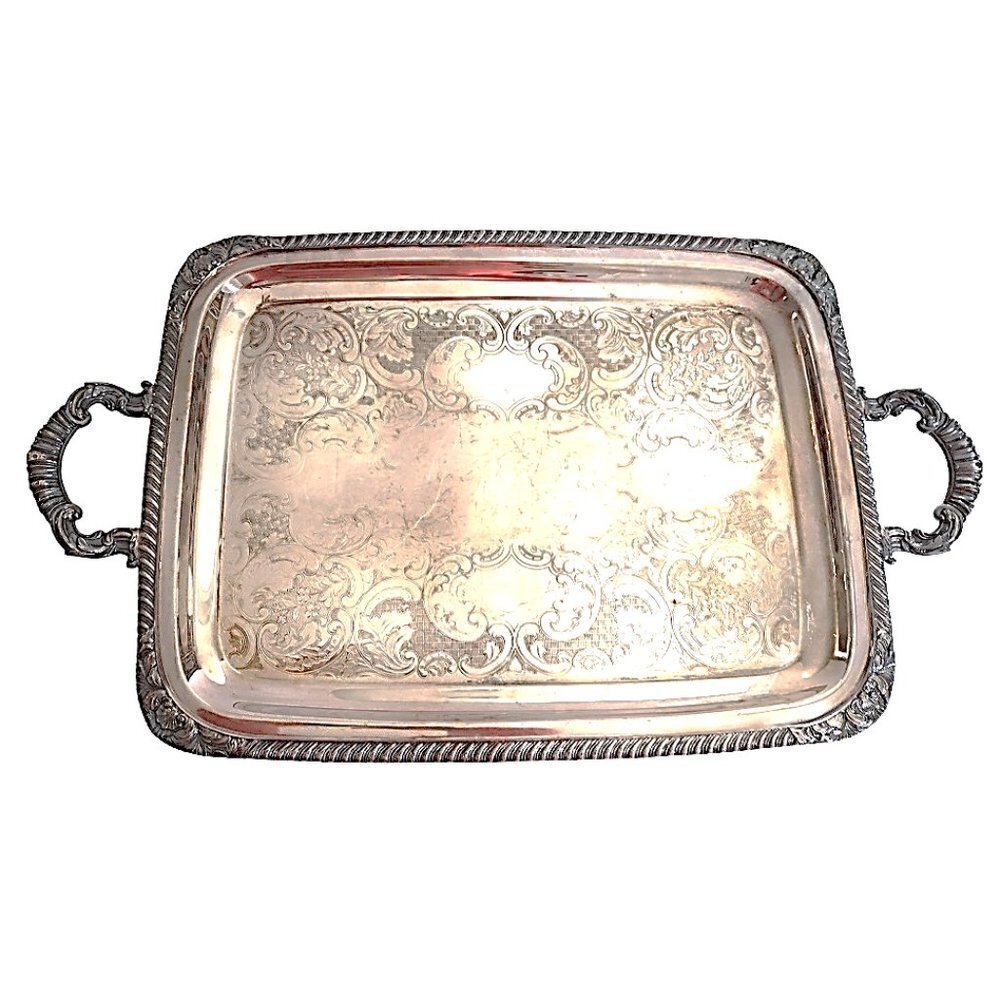 Antique Marlboro Old English Reproduction Silver Plate Over Copper Serving Tray